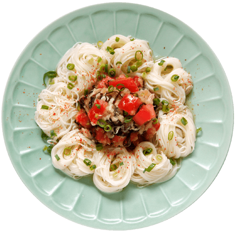 トマトと塩昆布のW旨味おろし素麺