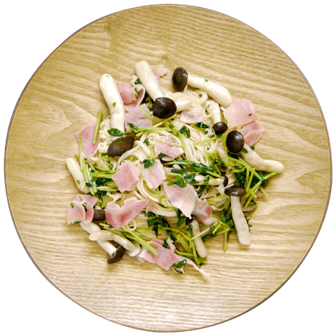 豆苗としめじのコク旨チャンプルーそうめん